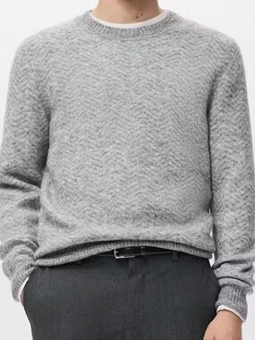 Mango Men's Light Gray Crewneck Sweater KNIT STRIPED SWEATER 1258